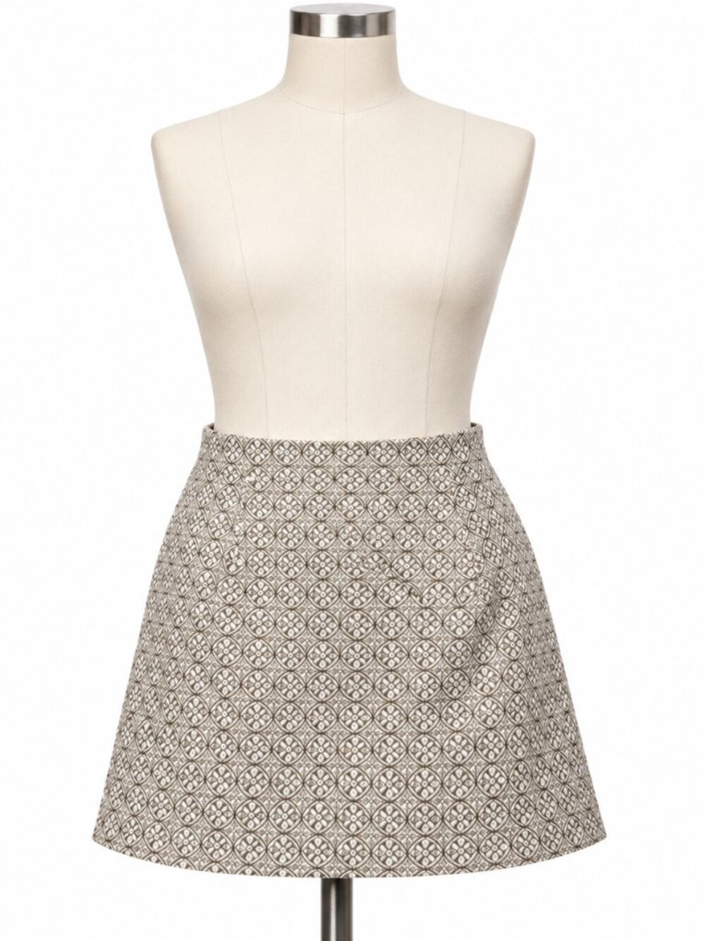 GLASSON CHIC MINI SKIRT FAUX SILK BOHO RECYCLED FABRIC PATTERN, W28, LINED